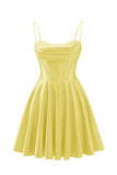 Spaghetti Straps Satin Homecoming Dresses for Teens Ruched Corset Short Prom Dresses 2026