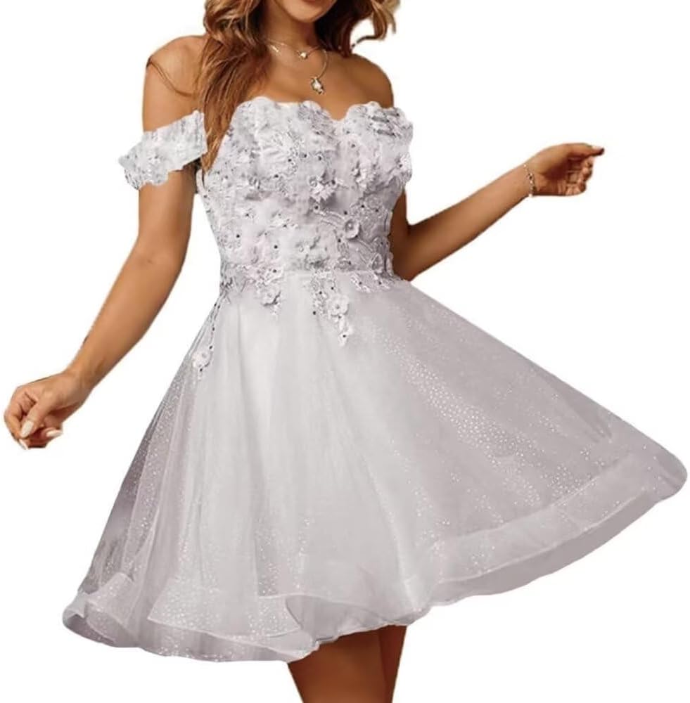 Sparkly Tulle Homecoming Dresses for Teens 2027 3D Flowers Cocktail Gowns Off Shoulder Short Prom Dresses