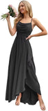 Spaghetti Strap Chiffon Bridesmaid Dresses for Women Long Ruched A-Line Cowl Neck Formal Evening Gowns with Slit
