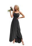 Spaghetti Strap Chiffon Bridesmaid Dresses for Women Long Ruched A-Line Cowl Neck Formal Evening Gowns with Slit