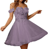 Sparkly Tulle Homecoming Dresses for Teens 2027 3D Flowers Cocktail Gowns Off Shoulder Short Prom Dresses
