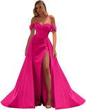 Vestidos de fiesta de satén con hombros descubiertos, corte sirena, fruncido, de noche formal, para mujer 