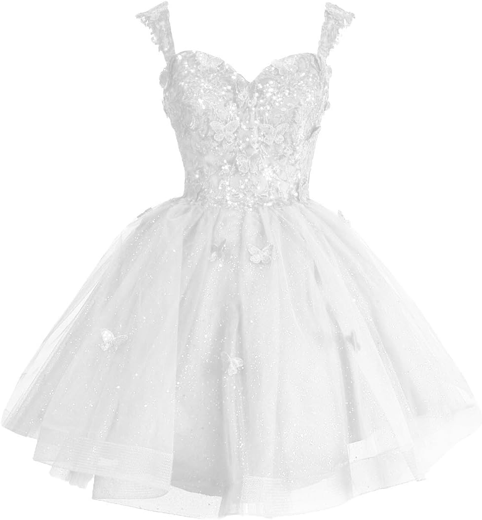 Off Shoulder Glitter Tulle Homecoming Dresses for Teens 3D Butterfly Short Prom Dress Sequin Quinceanera Dresses