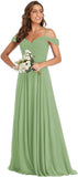 Off The Shoulder Chiffon Bridesmaid Dresses Long Spaghetti Straps A Line Formal Party Dress