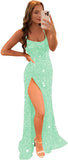 Women's Sequin Mermaid Prom Dresses with Slit Glitter Criss-Cross Long Formal Evening Gowns