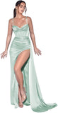 Spaghetti Straps Mermaid Prom Dresses Long Ball Gown 2025 Corset Sexy Slit Pleat Formal Evening Gowns