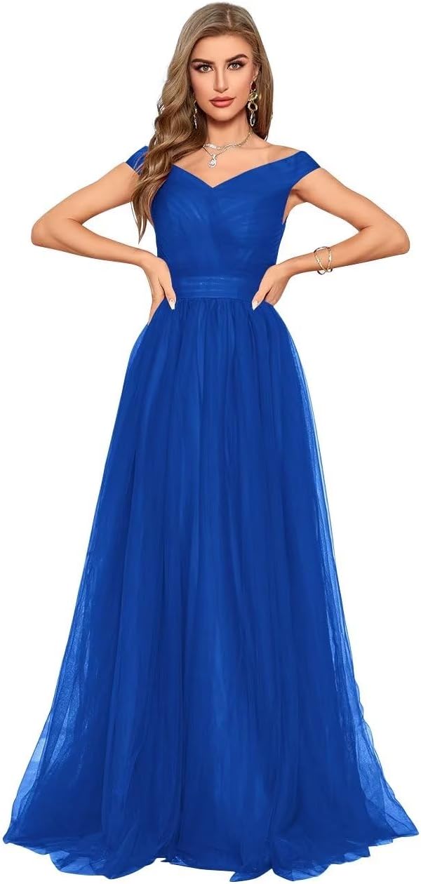 Schulterfreies Ballkleid, langes Ballkleid für Damen, A-Linie, Herzausschnitt, mehrlagiges Tüllkleid für Hochzeit, Abendparty 