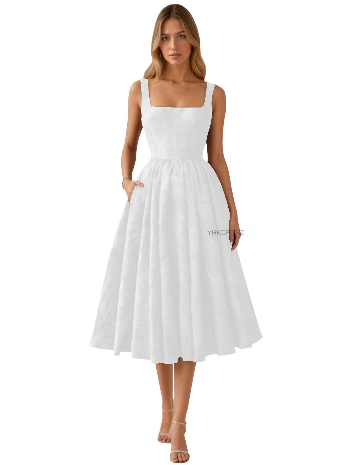 Floral Jacquard Satin Prom Dresses for Women Tea Length Formal Evening Party Dress with Pockets