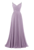 Women's Lace Chiffon Bridesmaid Dresses for Wedding Long Spaghetti Straps Bodice Formal Party Gown with Pockets