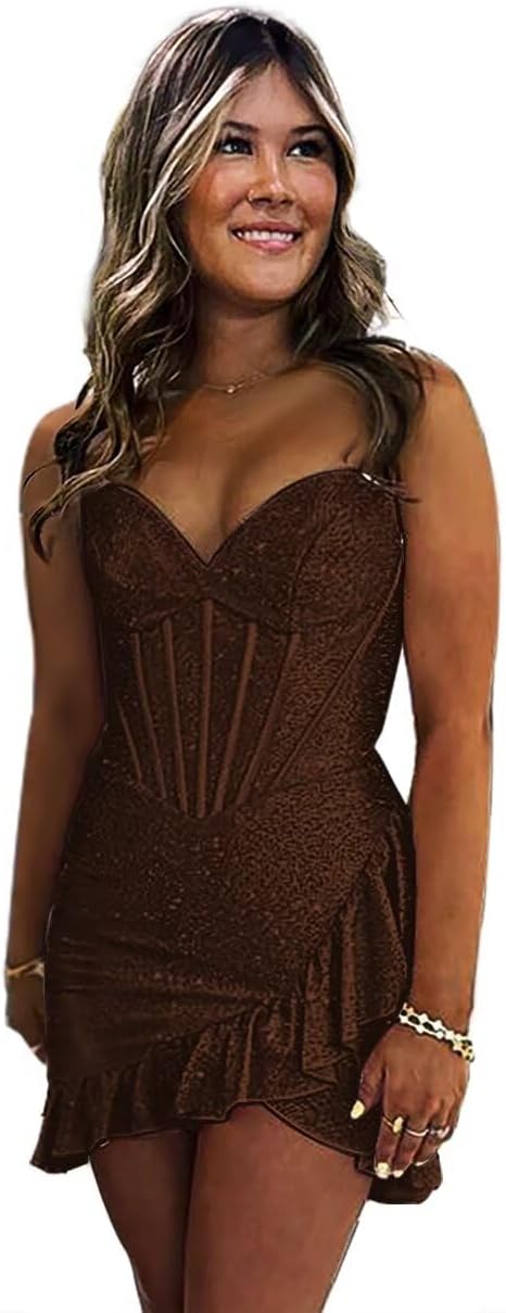 Sequin Homecoming Dresses 2027 Strapless Corset Ruffle Mermaid Short Prom Cocktail Dress
