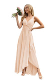Women’s Long Bridesmaid Dresses Sleeveless V-Neck Formal Wedding Guest Chiffon Prom Gowns for Teens