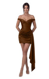 Satin Homecoming Dresses for Teens 2026 Off Shoulder Short Prom Dress Tight Pleated Cocktail Party Gowns
