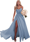 Strapless Satin Prom Wedding Dresses with Slit Long Pleats Formal Ball Bridal Gowns with Pockets