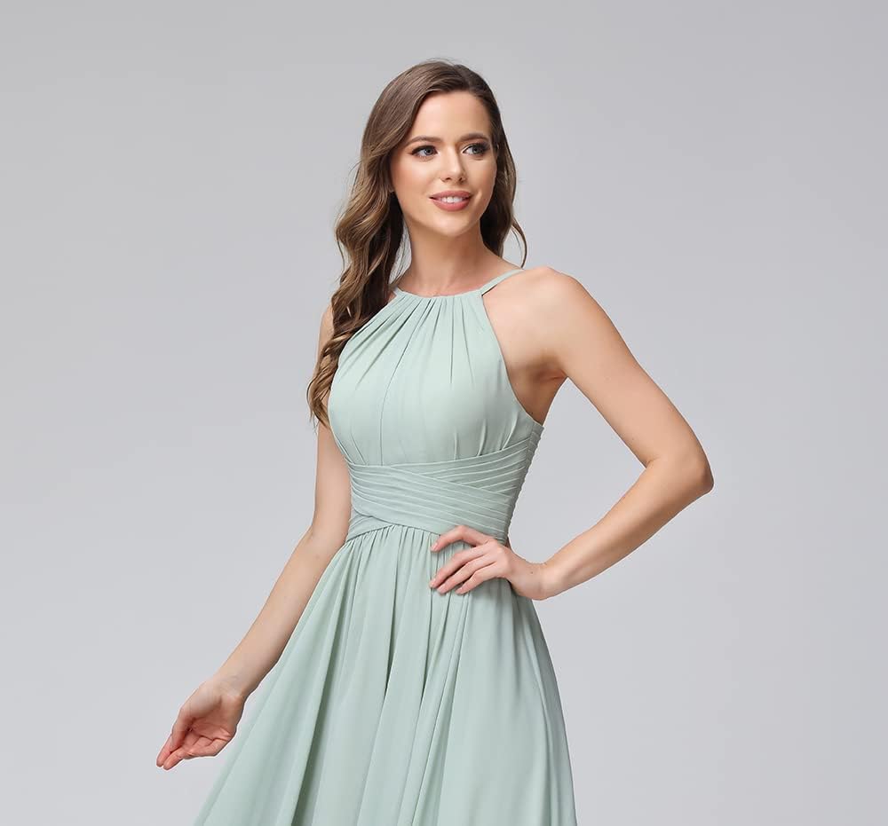 Women's Halter Bridesmaid Dresses Long Chiffon Formal Dresses Evening Party Dress 2026