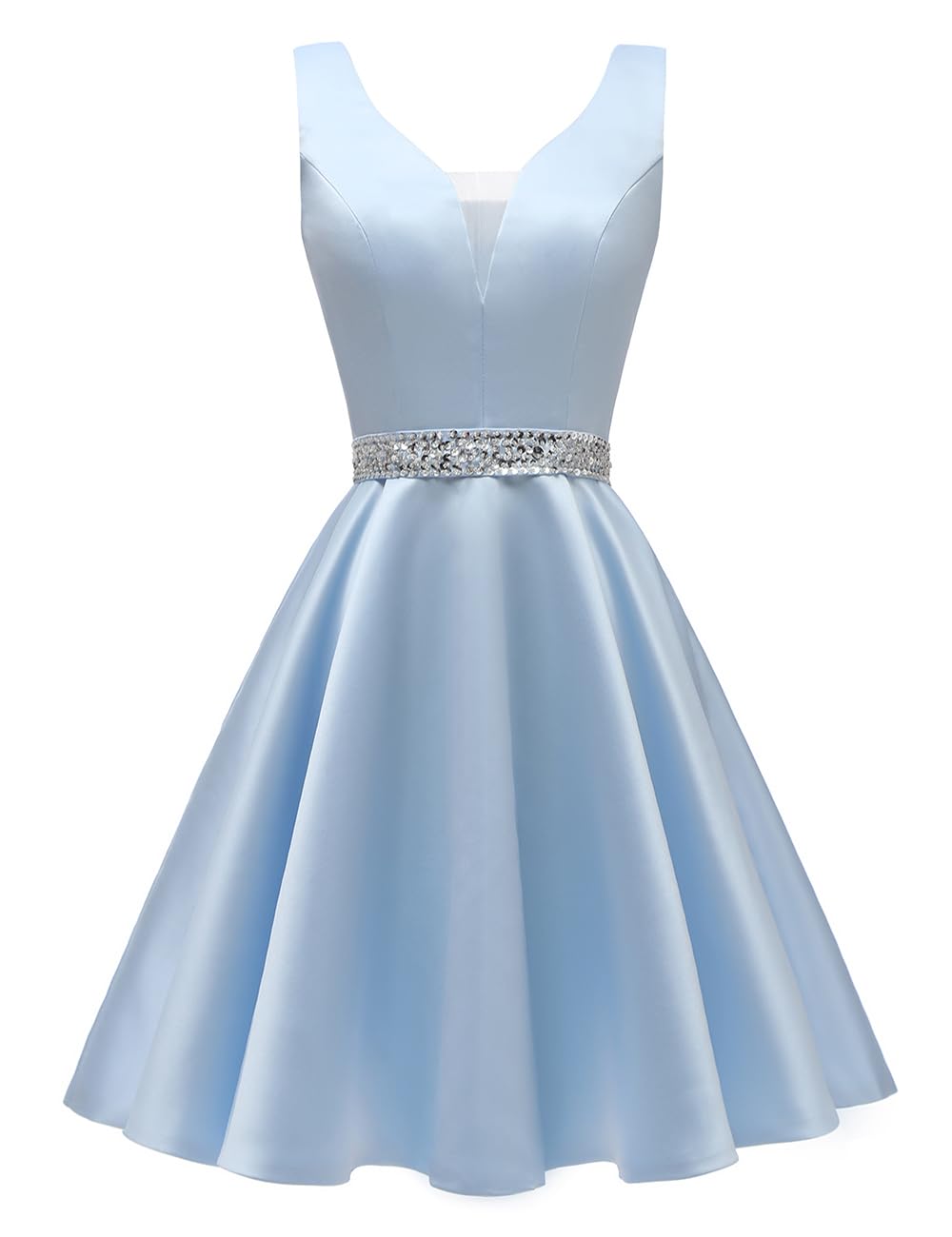Satin Glitter Homecoming Dresses for Teens Short Prom Dress V-Neck Beaded Evening Formal Cocktail Party Gowns