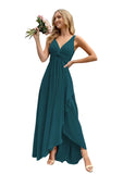 Women’s Long Bridesmaid Dresses Sleeveless V-Neck Formal Wedding Guest Chiffon Prom Gowns for Teens
