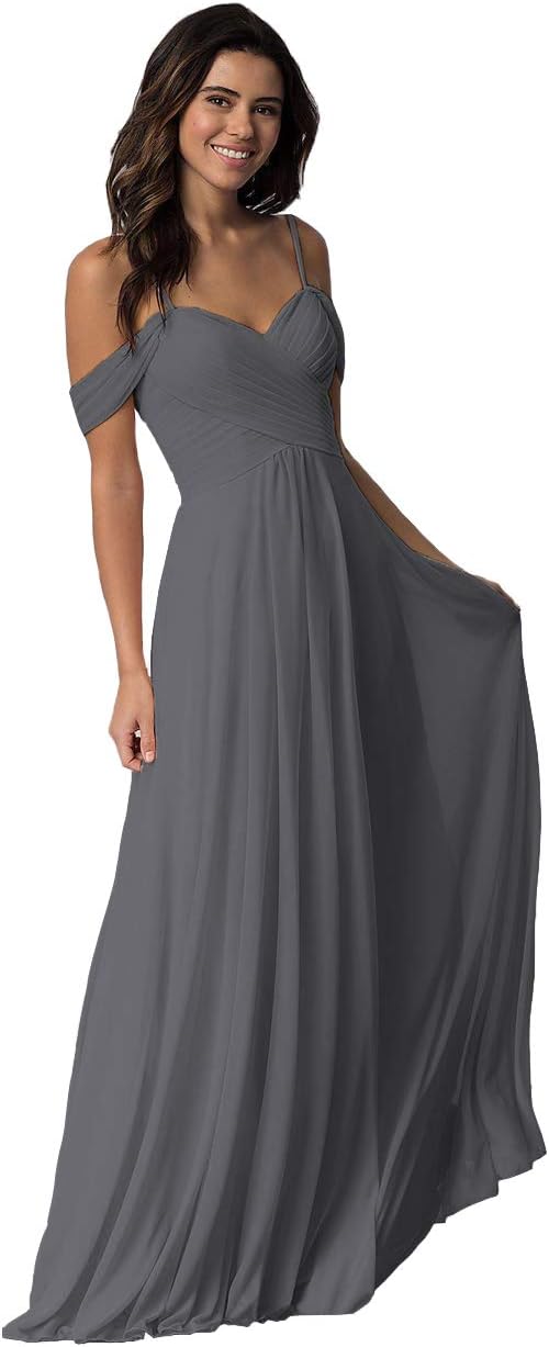 Schulterfreies Chiffon-Brautjungfernkleid mit Taschen für die Hochzeit 