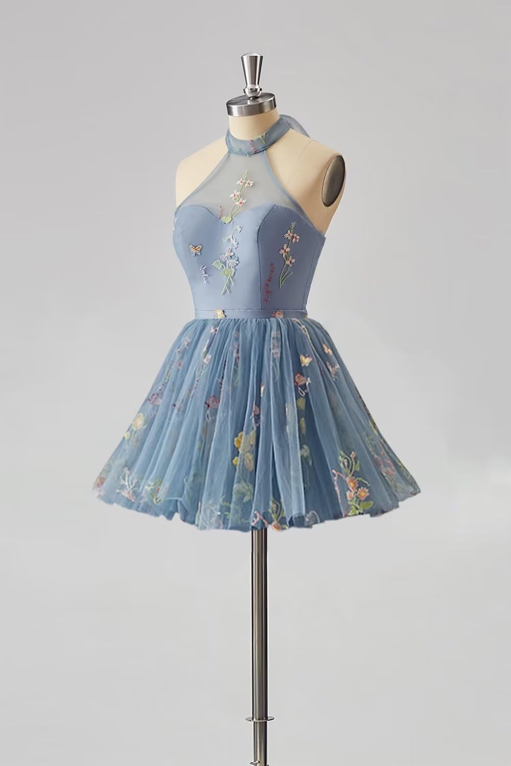 Vestidos de fiesta formales de tul con bordado floral corto para mujer 2023