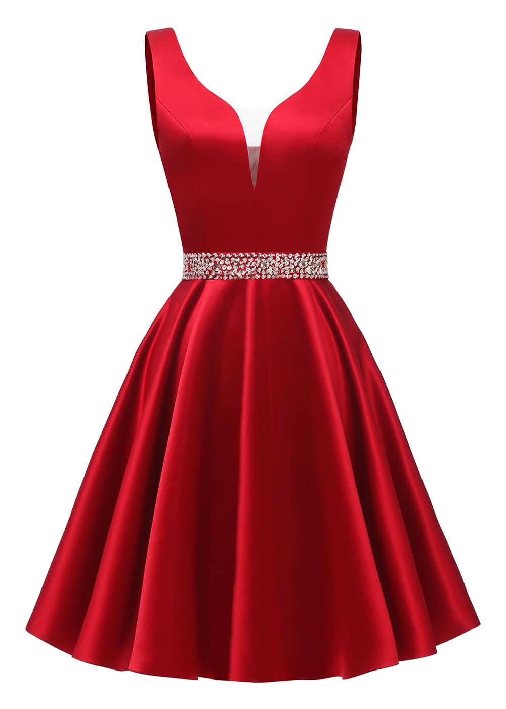 Satin Glitter Homecoming Dresses for Teens Short Prom Dress V-Neck Beaded Evening Formal Cocktail Party Gowns