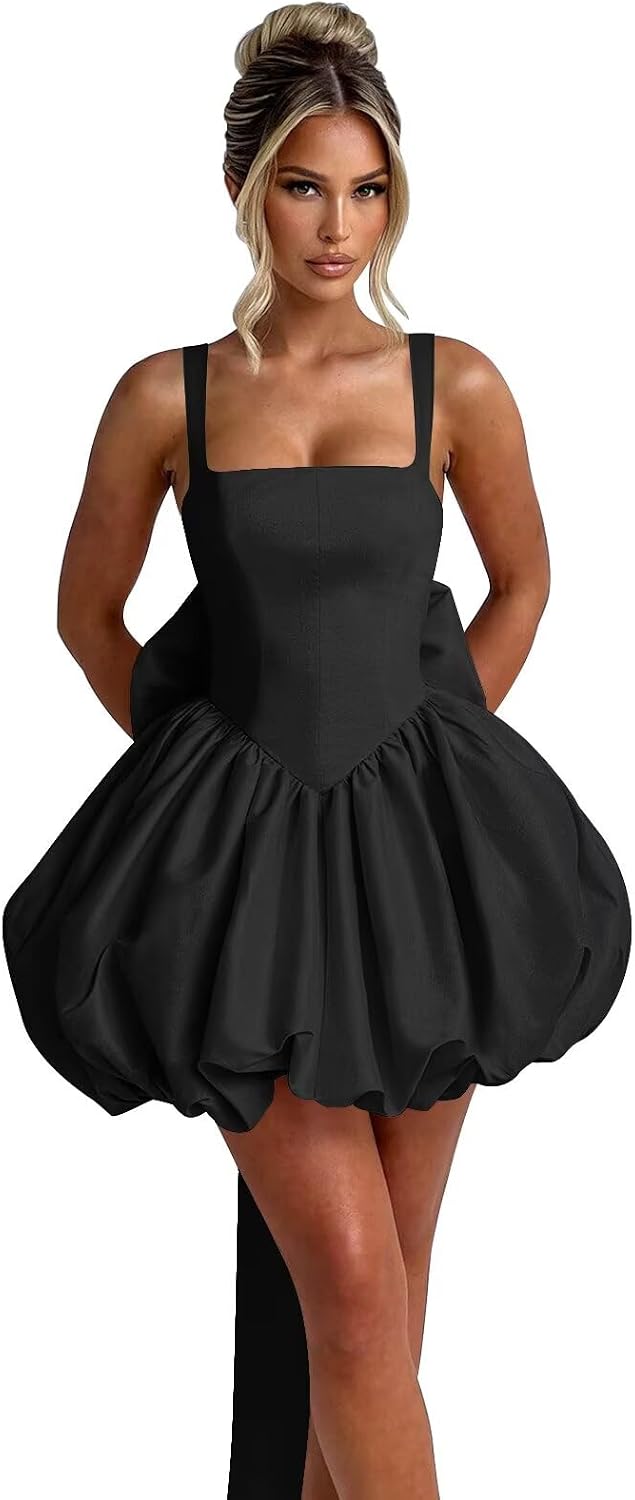 Puffy Satin Homecoming Dresses Mini A-line Short Prom Dress with Bow Cocktail Party Gown