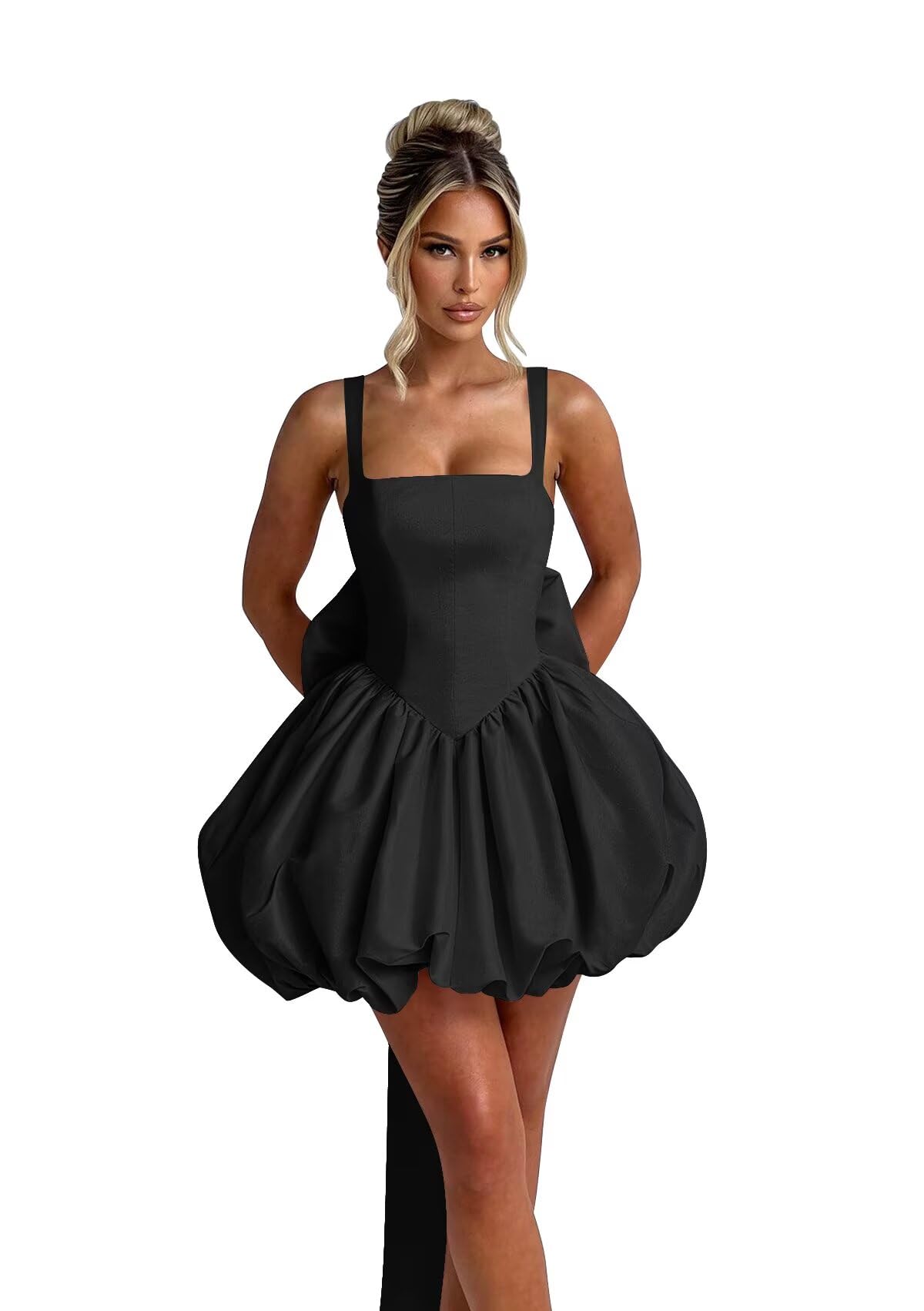 Puffy Satin Homecoming Dresses Mini A-line Short Prom Dress with Bow Cocktail Party Gown