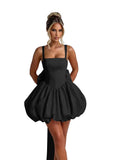 Puffy Satin Homecoming Dresses Mini A-line Short Prom Dress with Bow Cocktail Party Gown