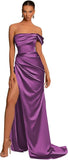 One Shoulder Mermaid Bridesmaid Dresses with Slit 2025 Pleats Satin Formal Evening Gowns for Women