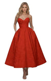 Sweetheart Bridesmaid Dresses Midi Cowl Neck Prom Dress for Women 2026 Floral Jacquard A Line Formal Evening Party Dress with Pockets