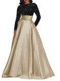 Kingbridal Gowns Long Sleeve Sequin Prom Dresses for Women Satin A-line Formal Dress 2026 Sparkly Evening Party Gowns with Pockets
