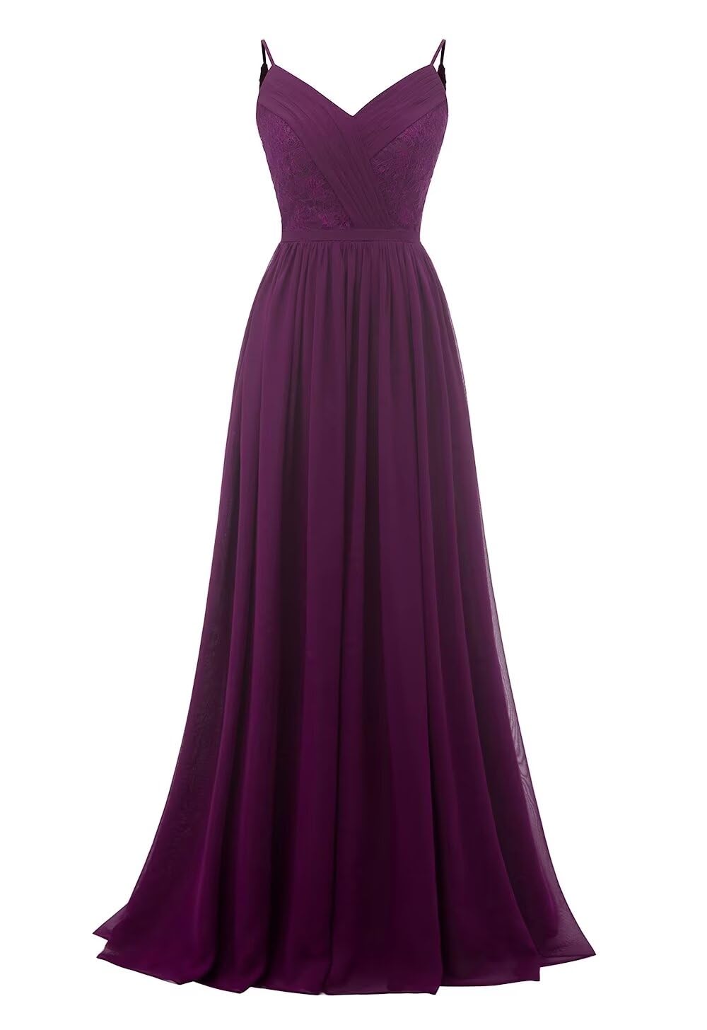 Women's Lace Chiffon Bridesmaid Dresses for Wedding Long Spaghetti Straps Bodice Formal Party Gown with Pockets