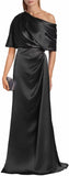 Satin Mother of The Bride Dresses for Wedding One Shoulder Formal Dress with Sleeves Mermaid Evening Party Gowns