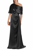 Satin Mother of The Bride Dresses for Wedding One Shoulder Formal Dress with Sleeves Mermaid Evening Party Gowns