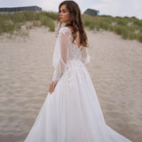 Long Sleeve Tulle Prom Evening Dresses Long Lace Applique A Line Ball Gown 2027