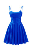 Spaghetti Straps Satin Homecoming Dresses for Teens Ruched Corset Short Prom Dresses 2026