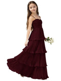Chiffon Pleated Junior Bridesmaid Dress Princess Birthday Tiered Ruffle Prom Gown Wedding Long Flower Girl Dress