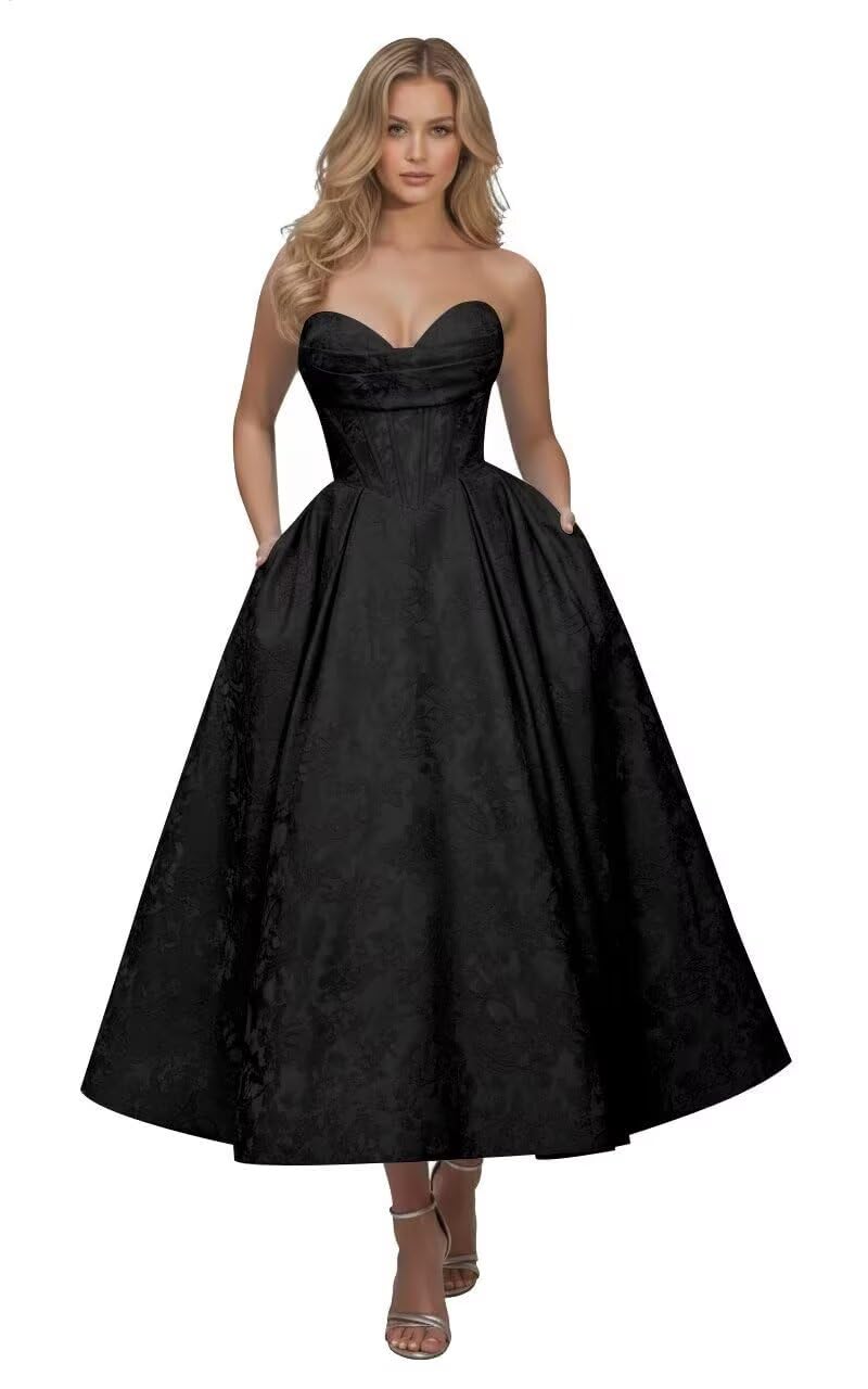 Sweetheart Bridesmaid Dresses Midi Cowl Neck Prom Dress for Women 2026 Floral Jacquard A Line Formal Evening Party Dress with Pockets