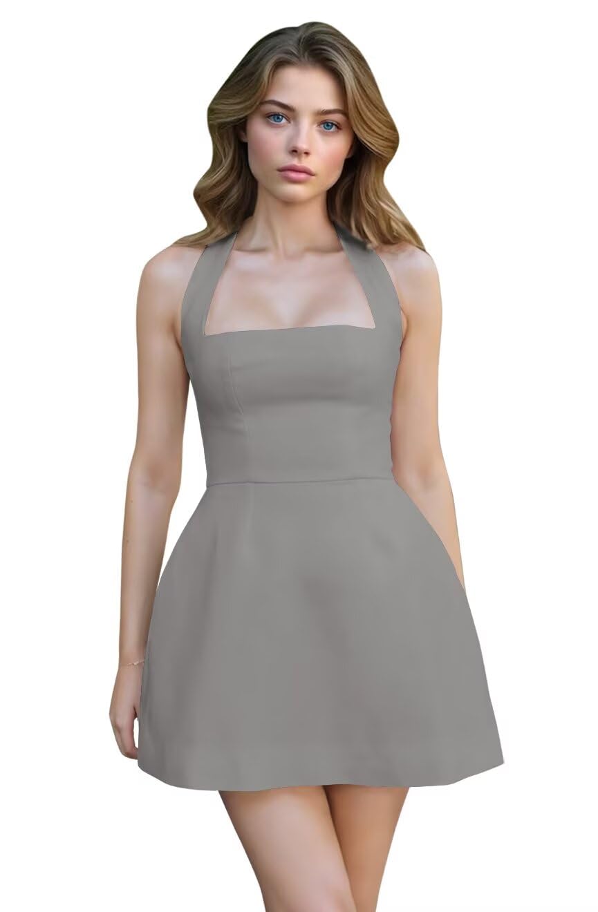 Satin Halter Homecoming Dresses for Teens Short Prom Dress 2027 Mini Formal Evening Cocktail Gowns with Pockets