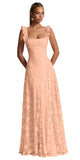 Ruched Jacquard Prom Dresses for Women Teens Ruffle Strap Floral Maxi Formal Dress Evening Gown