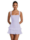 Spaghetti Straps Satin Homecoming Dresses for Teens 2026 Square Neck Tiered Ruffles Short Prom Dress