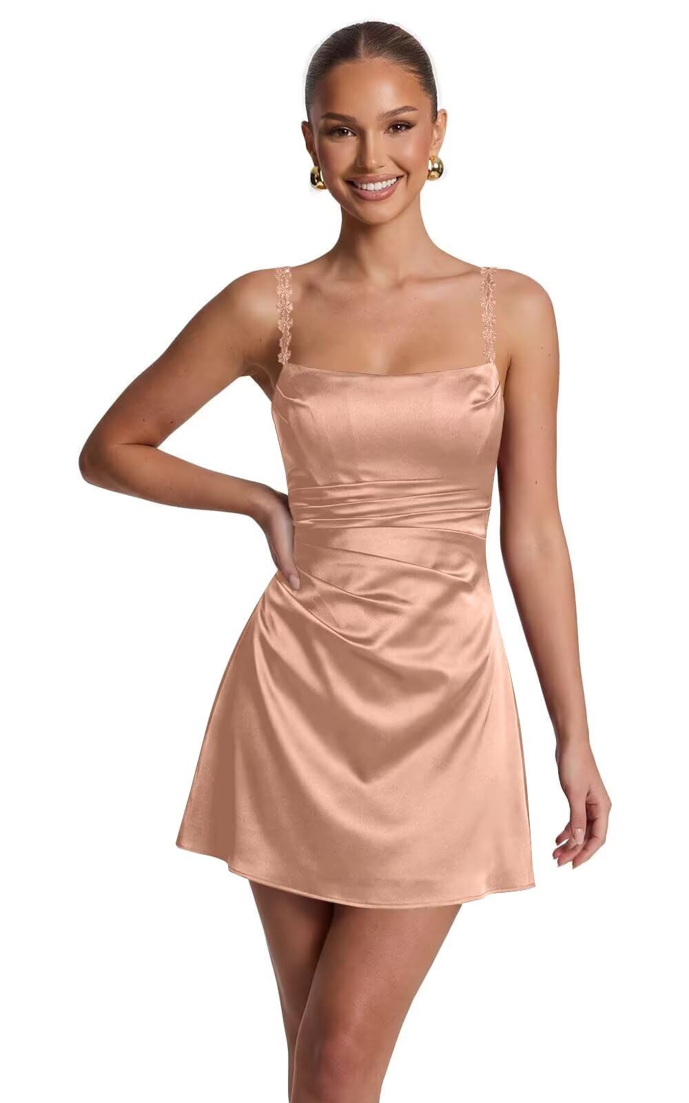 Satin Homecoming Dresses for Teens 2026 Spaghetti Straps Short Prom Dress A-line Pleated Cocktail Party Gowns