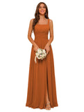 Square Neck Bridesmaid Dress Spaghetti Straps Chiffon Long Formal Dress for Women