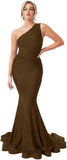 Womens One Shoulder Mermaid Bridesmaid Dresses for Wedding Long Tight Ruched Prom Dresses Evening Formal Gowns
