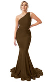 Womens One Shoulder Mermaid Bridesmaid Dresses for Wedding Long Tight Ruched Prom Dresses Evening Formal Gowns