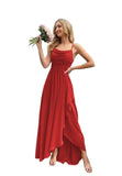 Spaghetti Strap Chiffon Bridesmaid Dresses for Women Long Ruched A-Line Cowl Neck Formal Evening Gowns with Slit