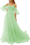Vestidos de fiesta de tul con hombros descubiertos para adolescentes, vestidos formales con apliques de encaje, vestido de fiesta de noche formal de línea A
