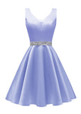 Satin Glitter Homecoming Dresses for Teens Short Prom Dress V-Neck Beaded Evening Formal Cocktail Party Gowns