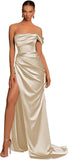 One Shoulder Mermaid Bridesmaid Dresses with Slit 2025 Pleats Satin Formal Evening Gowns for Women