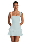 Spaghetti Straps Satin Homecoming Dresses for Teens 2026 Square Neck Tiered Ruffles Short Prom Dress