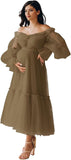 Eightale Tulle Tea Length Maternity Dresses for Photo Shoot Long Sleeve Pregnancy Gown for Baby Shower