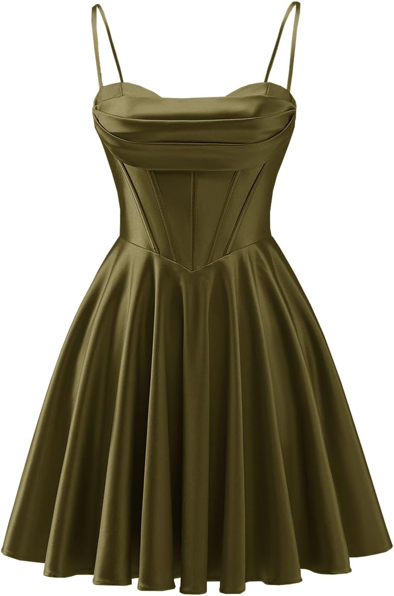Spaghetti Straps Satin Homecoming Dresses for Teens Ruched Corset Short Prom Party Gowns Dress